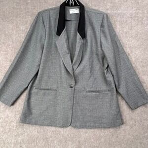 Alfred Dunner Petite 16 Blazer Houndstooth‎ Black Collar Career Jacket